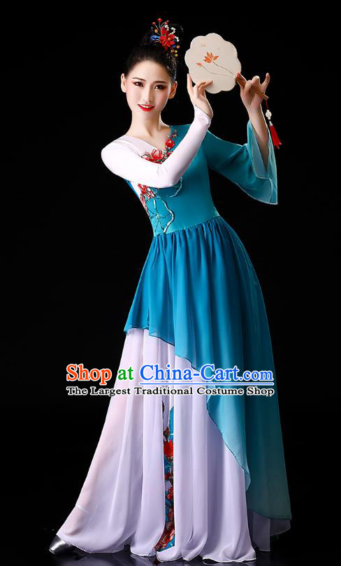 China Traditional Palace Fan Dance Clothing Classical Dance Umbrella Dance Blue Dress