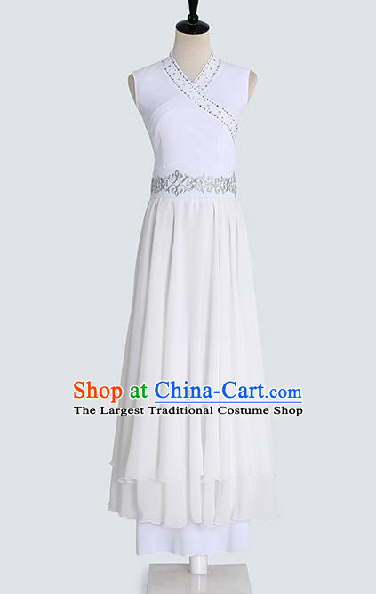 Chinese Stage Performance Clothing Classical Dance White Chiffon Outfits for Men