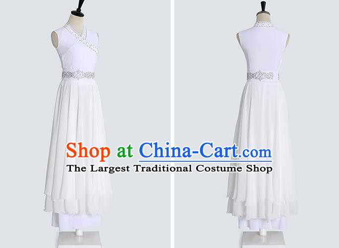 Chinese Stage Performance Clothing Classical Dance White Chiffon Outfits for Men
