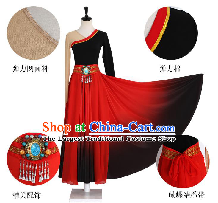 China Traditional Zang Ethnic Folk Dance Clothing Tibetan Nationality Red Dress Outfits
