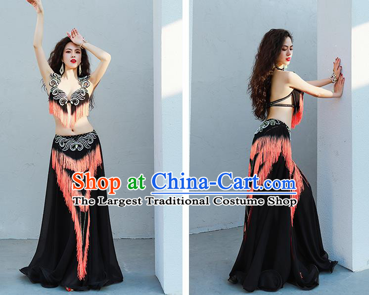 Indian Belly Dance Competition Orange Tassel Uniforms Traditional Asian Oriental Dance Stage Show Costumes