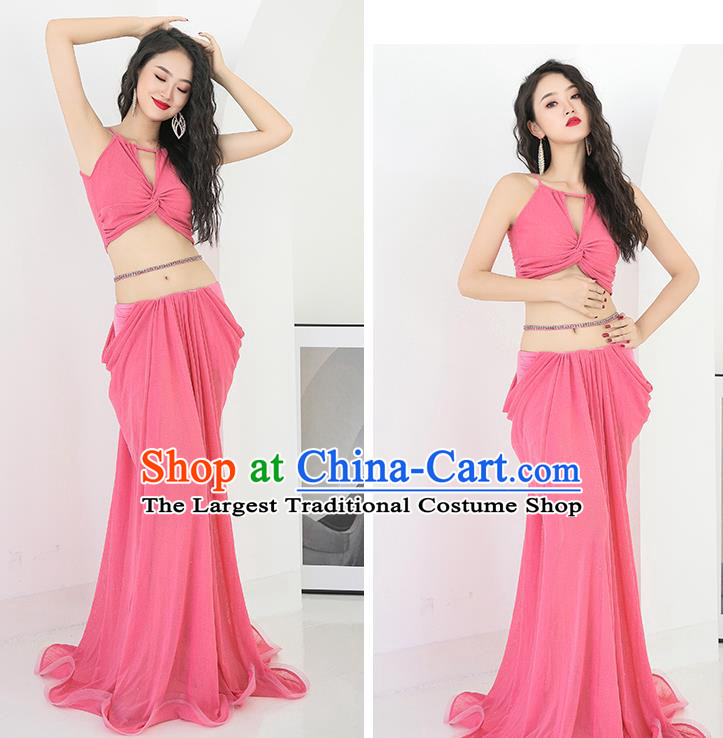 Indian Raks Sharki Belly Dance Training Uniforms Traditional Asian Oriental Dance Pink Top and Skirt Costumes