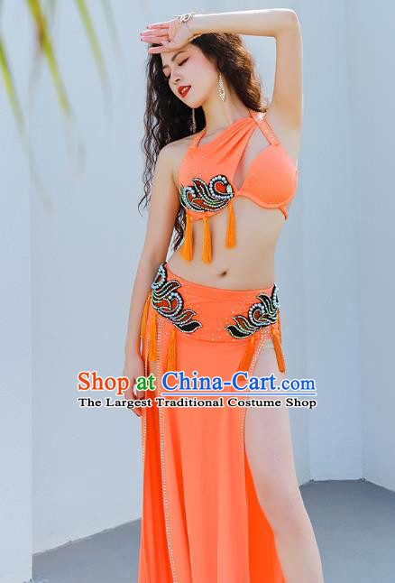 Traditional Indian Raks Sharki Oriental Dance Costume Asian Belly Dance Stage Performance Orange Uniforms