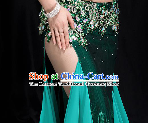 Traditional Asian Oriental Dance Green Outfits Indian Belly Dance Stage Performance Bra and Skirt Costume