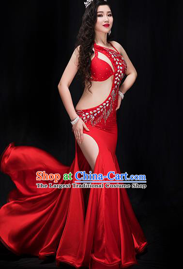 Traditional Asian Oriental Dance Performance Clothing Indian Belly Dance Red Fishtail Dress