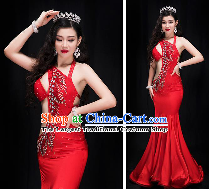 Traditional Asian Oriental Dance Performance Clothing Indian Belly Dance Red Fishtail Dress