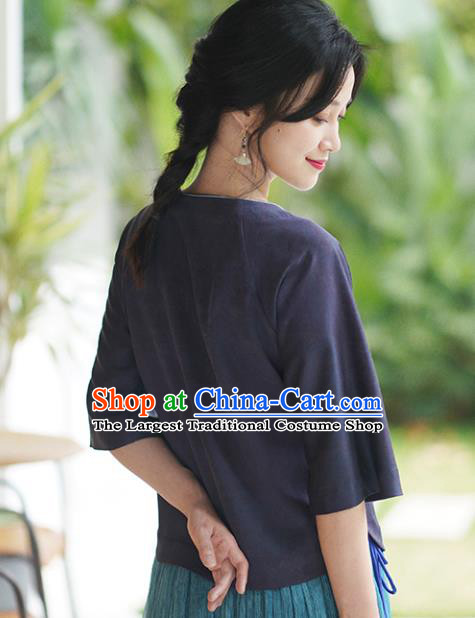 China Tang Suit Blouse National Women Clothing Classical Embroidered Orchids Purple Silk Shirt