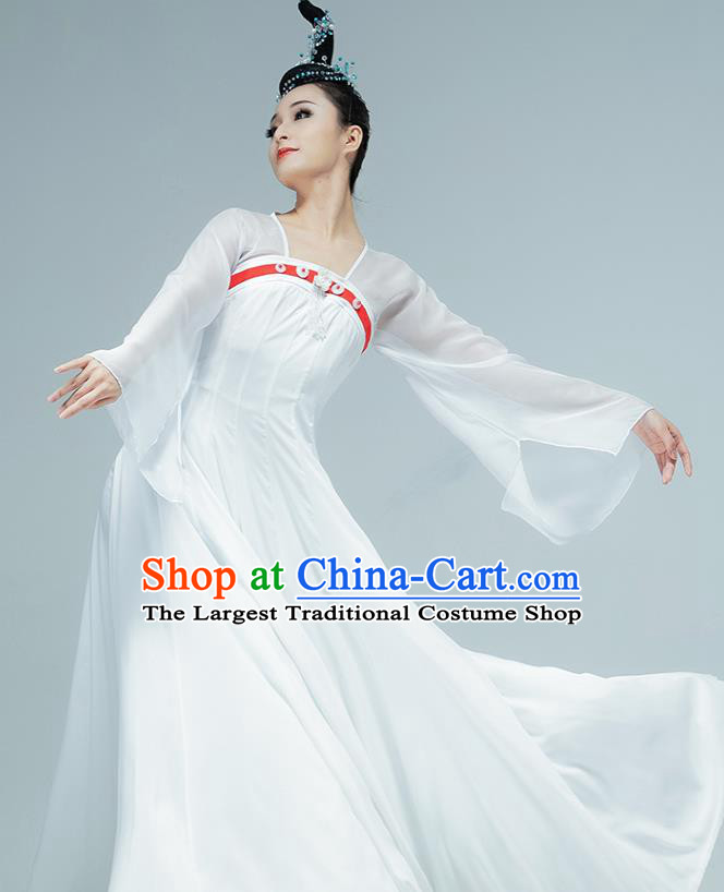 Chinese Tang Dynasty Palace Dance White Hanfu Dress Classical Dance Performance Clothing