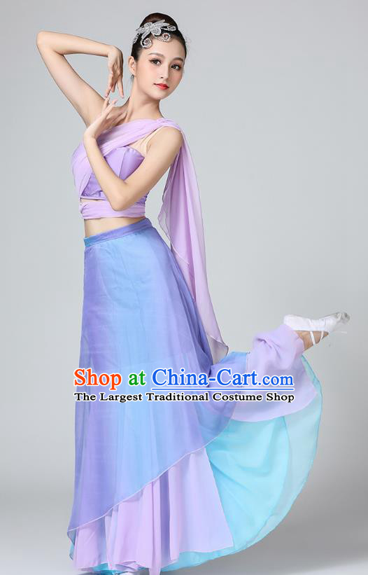 Chinese Yunnan Ethnic Female Performance Clothing Traditional Dai Nationality Folk Dance Lilac Dress