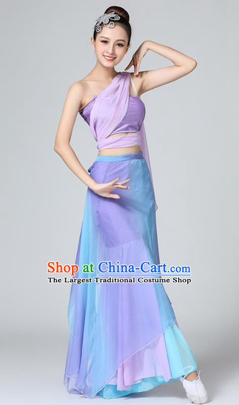 Chinese Yunnan Ethnic Female Performance Clothing Traditional Dai Nationality Folk Dance Lilac Dress