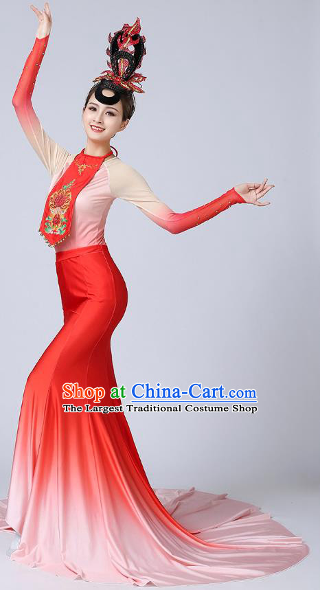 Chinese Classical Dance Red Dress Outfits Female Group Dance Koi Stage Performance Clothing