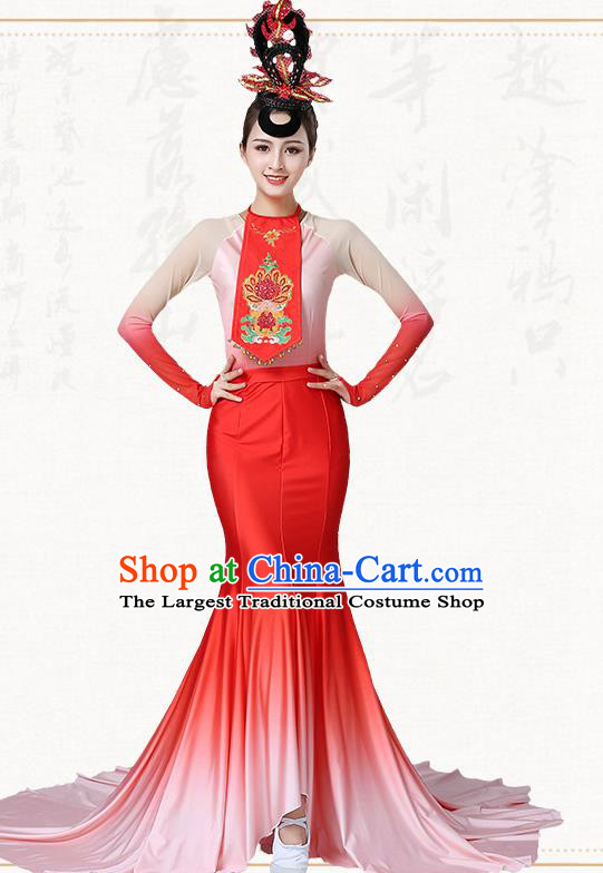 Chinese Classical Dance Red Dress Outfits Female Group Dance Koi Stage Performance Clothing