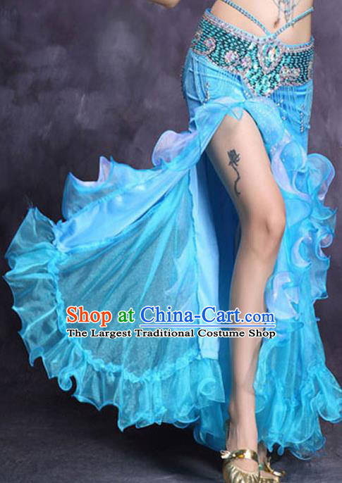 Asian India Oriental Dance Sexy Raks Sharki Costume Top Indian Belly Dance Stage Performance Blue Skirt