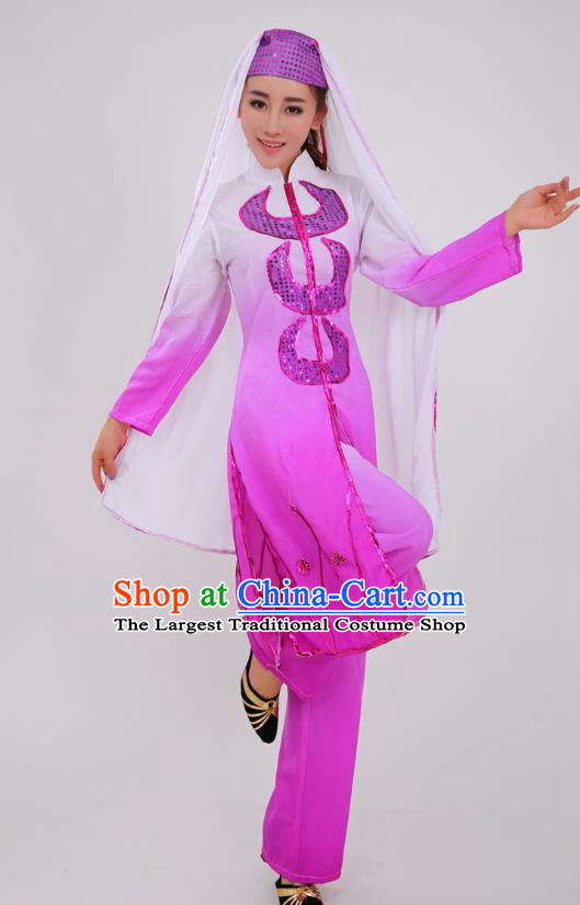 Chinese Traditional Hui Nationality Bride Clothing Ningxia Ethnic Wedding Purple Dress Outfits