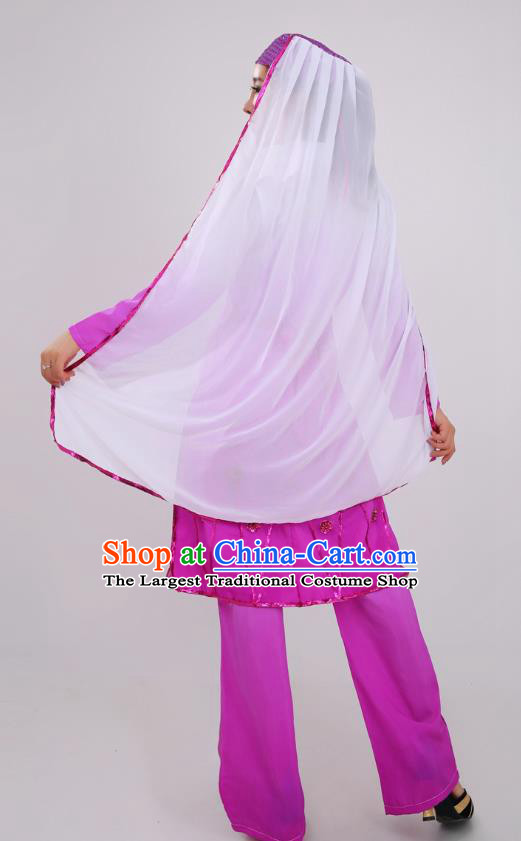 Chinese Traditional Hui Nationality Bride Clothing Ningxia Ethnic Wedding Purple Dress Outfits
