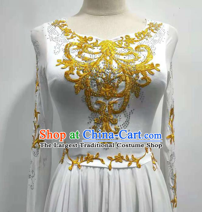 Chinese Xinjiang Ethnic Folk Dance White Dress Traditional Uygur Nationality Stage Performance Clothing
