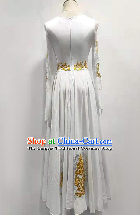 Chinese Xinjiang Ethnic Folk Dance White Dress Traditional Uygur Nationality Stage Performance Clothing