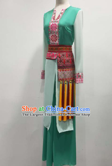 China Stage Performance Costume Classical Dance Green Outfits Umbrella Dance Clothing