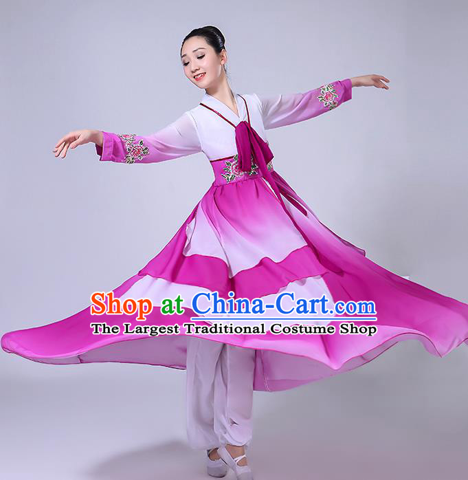 Chinese Ethnic Folk Dance Purple Dress Outfits Traditional Korean Nationality Dance Clothing