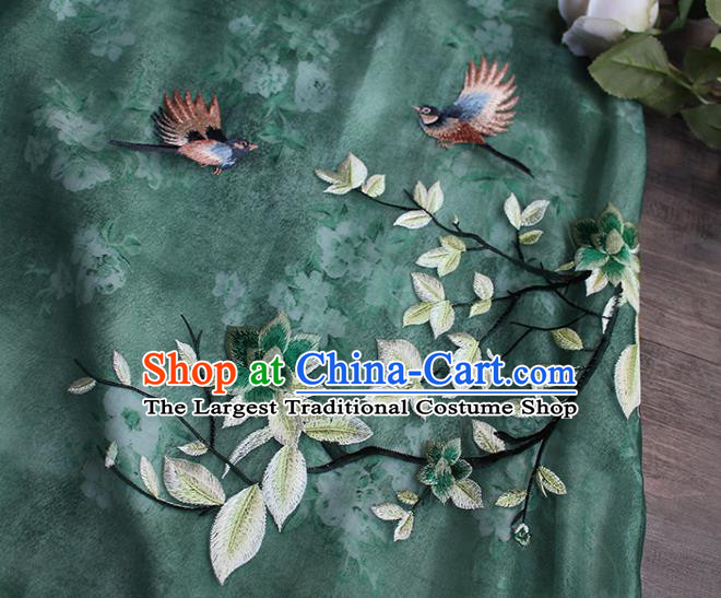 China National Women Zen Clothing Embroidered Green Chiffon Qipao Dress Classical Dance Cheongsam