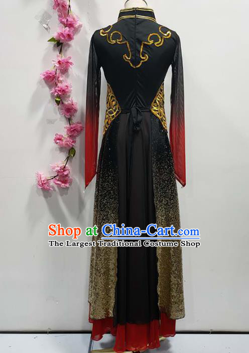 Chinese Traditional Mongolian Nationality Performance Black Dress Mongol Ethnic Folk Dance Clothing