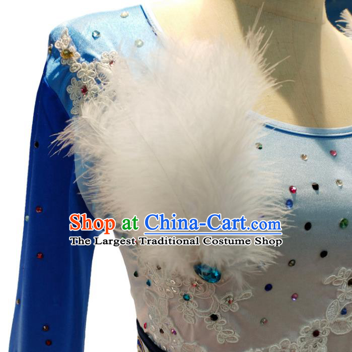 China Classical Dance Blue Dress Clothing Goose Dance Stage Performance Costume