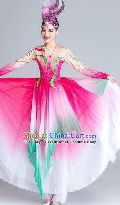 China Umbrella Dance Pink Dress Stage Performance Costume Classical Dance Clothing