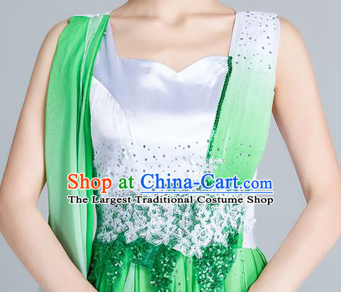 China Chorus Group Green Dress Stage Performance Costume Modern Dance Clothing
