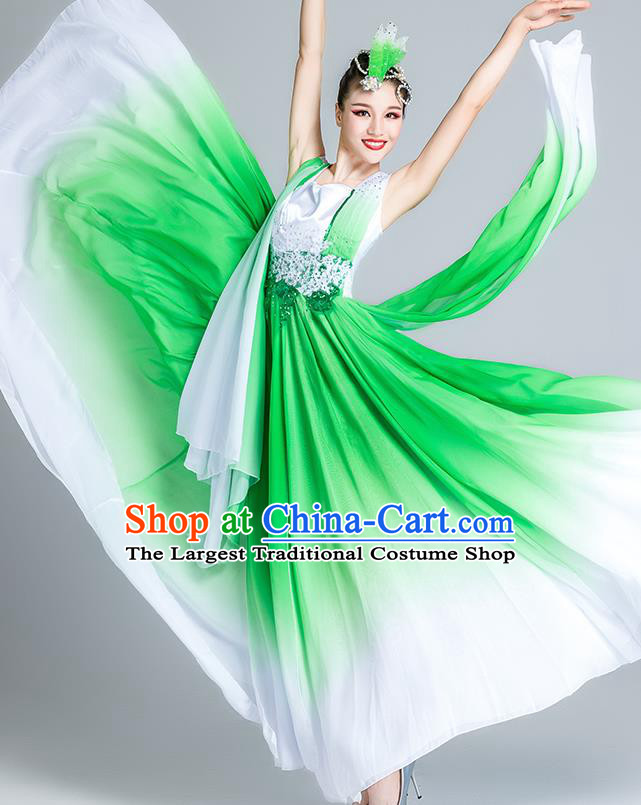 China Chorus Group Green Dress Stage Performance Costume Modern Dance Clothing