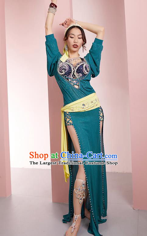 Asian Oriental Dance Blue Dress Outfits Indian Belly Dance Stage Performance Clothing