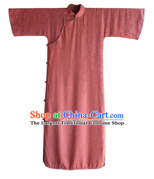 China Red Silk Qipao Dress National Women Clothing Classical Wide Sleeve Cheongsam