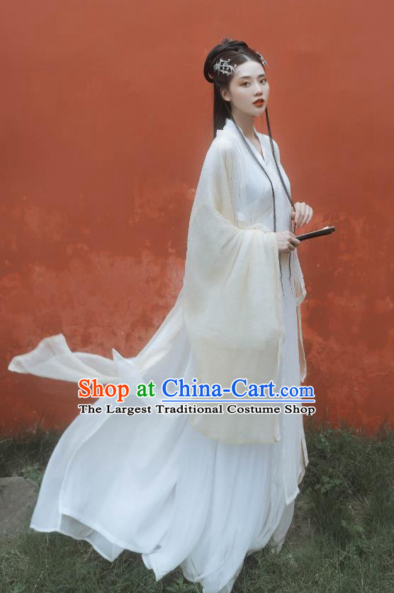 China Ancient Fairy Princess Beige Hanfu Dress Traditional Jin Dynasty Court Lady Historical Costumes Full Set