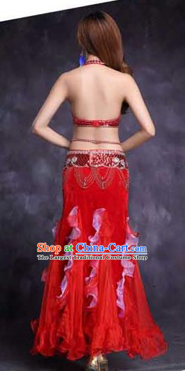 India Female Oriental Dance Clothing High Indian Belly Dance Stage Performance Diamante Red Bra Outfits