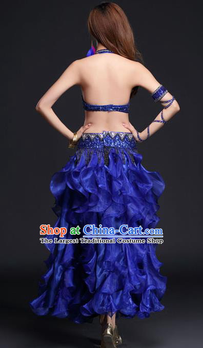 Asian India Dance Stage Performance Clothing Indian Traditional Belly Dance Beads Tassel Bra and Royalblue Skirt Outfits