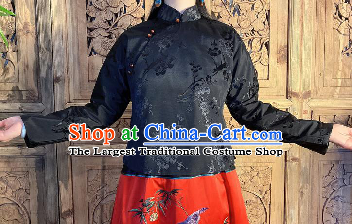 China Classical Slant Opening Blouse National Women Clothing Tang Suit Black Silk Shirt