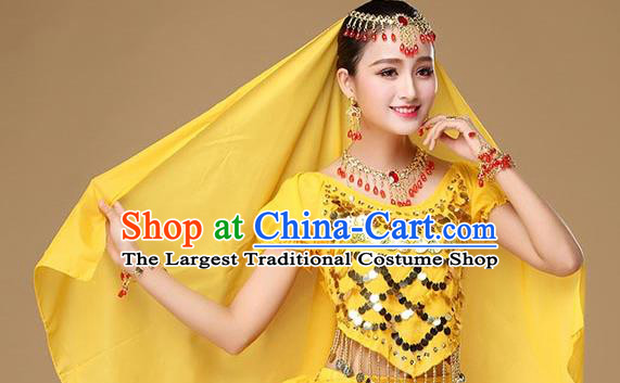 Asian India Dance Performance Blouse and Skirt Clothing Indian Belly Dance Yellow Uniforms