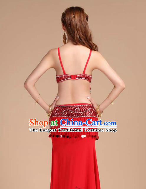 Indian Belly Dance Sequins Tassel Bra and Red Skirt Uniforms Asian India Raks Sharki Oriental Dance Clothing