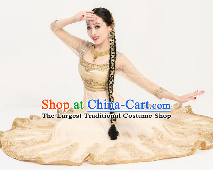 Indian Bollywood Performance Golden Anarkali Dress Asian India Court Princess Embroidered Costumes