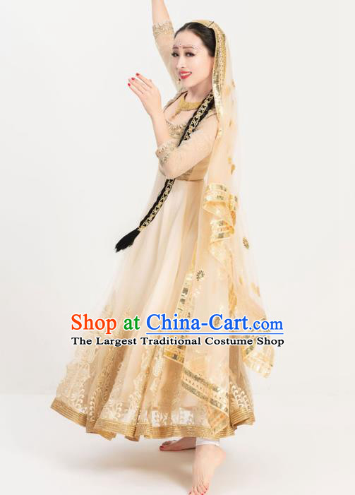 Indian Bollywood Performance Golden Anarkali Dress Asian India Court Princess Embroidered Costumes