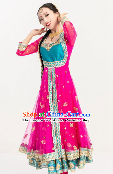 Asian India Folk Dance Embroidered Costumes Indian Bollywood Performance Anarkali Rosy Drese