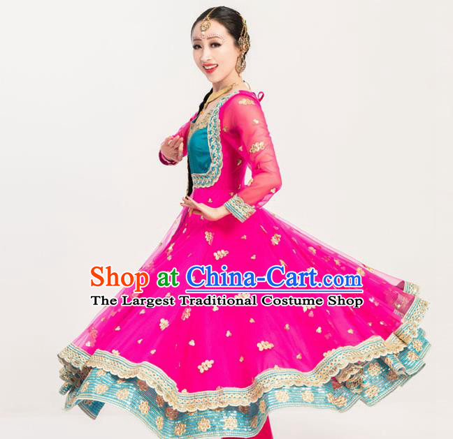 Asian India Folk Dance Embroidered Costumes Indian Bollywood Performance Anarkali Rosy Drese