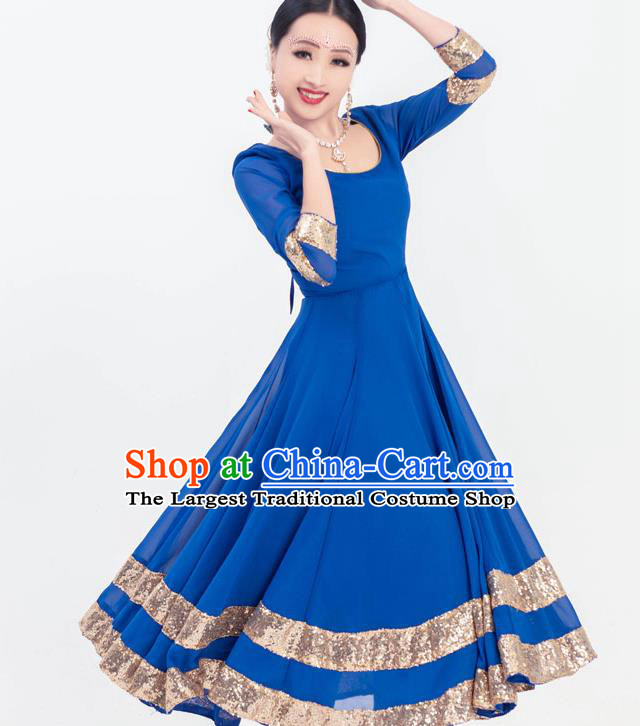 Asian India Folk Dance Training Costumes Indian Bollywood Performance Royalblue Anarkali Dress and Vest