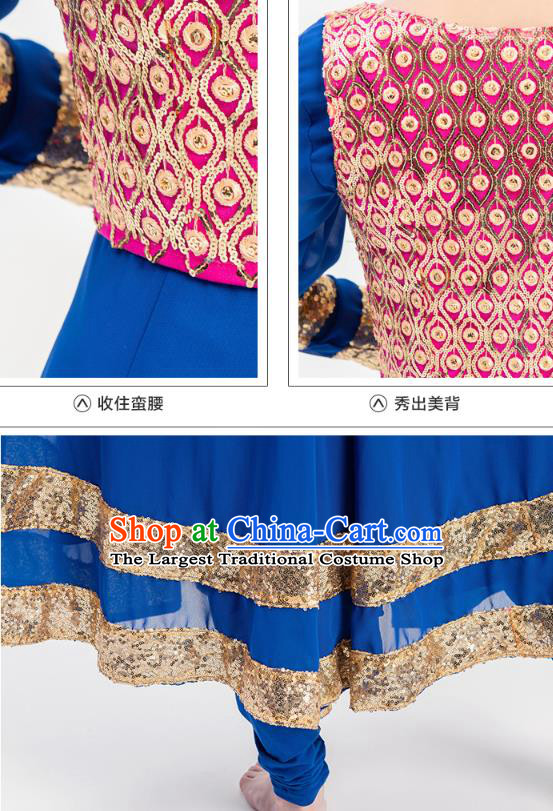 Asian India Folk Dance Training Costumes Indian Bollywood Performance Royalblue Anarkali Dress and Vest