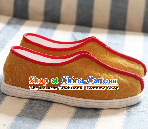 China National Folk Dance Shoes Handmade Jacquard Yellow Cloth Shoes