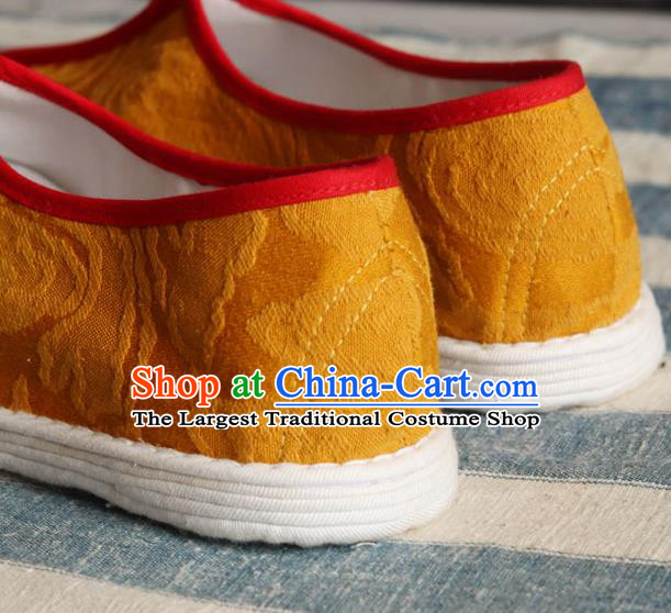 China National Folk Dance Shoes Handmade Jacquard Yellow Cloth Shoes