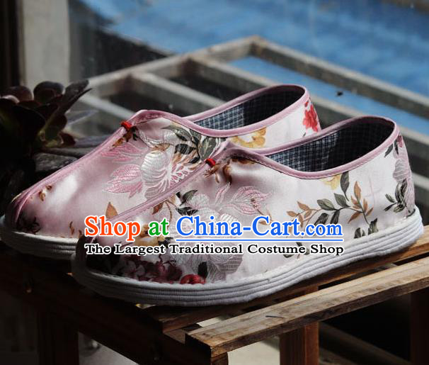 China National Woman Cloth Shoes Handmade Multi Layered Pink Brocade Shoes