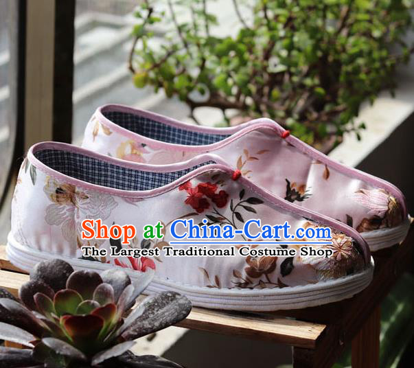 China National Woman Cloth Shoes Handmade Multi Layered Pink Brocade Shoes