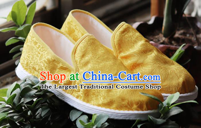 Chinese Handmade Satin Shoes Traditional Martial Arts Shoes Golden Brocade Shoes
