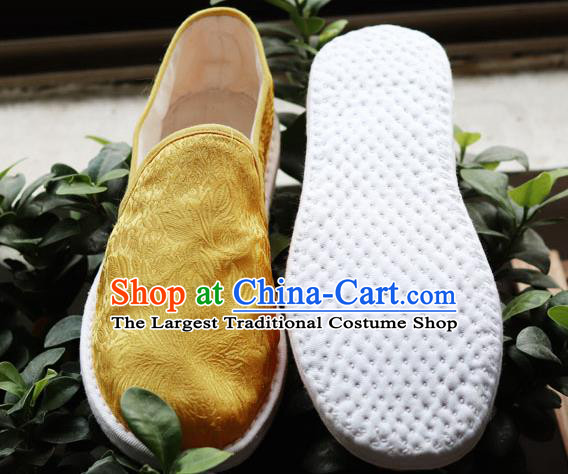 Chinese Handmade Satin Shoes Traditional Martial Arts Shoes Golden Brocade Shoes