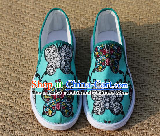 China Handmade Layered Cotton Sole Shoes National Woman Printing Butterfly Green Flax Shoes